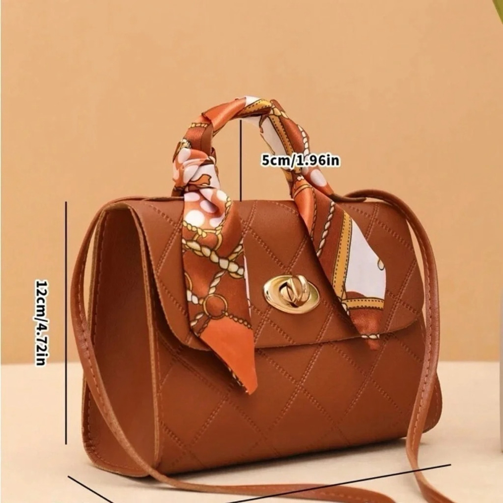 ⚠️Clearance Brown Silk Scarf Handle Crossbody Bag - Picture 6 of 6